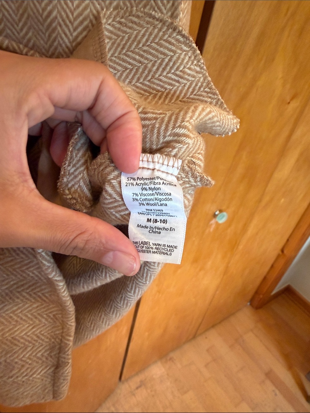 Time and Tru Tan Herringbone Button-Front Utility Shacket - Picture 2 of 2